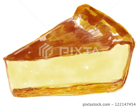 美味烤起司蛋糕的水彩插圖 122147454