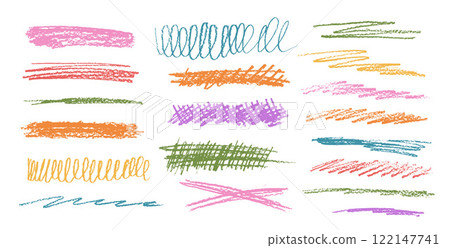 Crayon underline set. Pencil scribble lines pack. Vector hand drawn brush stroke collection illustration isolated on white background. Kids highlights handwritten shape elements. Chalk emphasis figure Crayon underline set. Pencil scribble lines pack. Vector hand drawn brush stroke collection illustration isolated on white background. Kids highlights handwritten shape elements. Chalk emphasis figure 122147741
