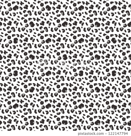 Leopard abstract monochrome seamless pattern. Animal print tiny endless background. Cheetah or panther skin texture repeat cover. Vector hand drawn fashion print illustration. 122147794
