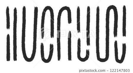 Abstract lines ornament. Freehand geometric grunge stroke elements set . Wavy black brush ink shapes. Tribal ethnic decor. Vector hand drawn illustration isolated on background 122147803