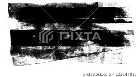 Linocut texture. Ink roller background. Grunge letterpress rectangles. Dry black brayer striped lines isolated on white background. Painted relief stains. Vector lino eroded abstract illustration 122147813