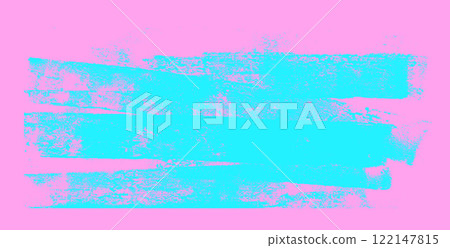 Ink roller shape background with mismatched blue and pink colors. Linocut texture. Grunge letterpress rectangles. Blue vibrant painted striped lines . Painted stains. Vector lino template 122147815