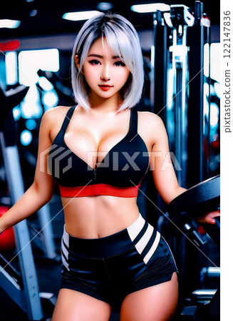 訓練服：年輕女子在健身房訓練 [AI 產生的圖像] 122147836
