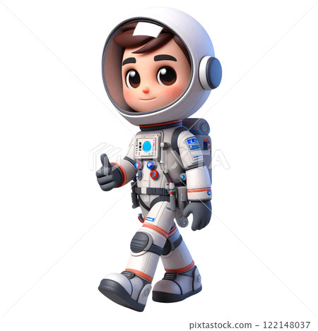 Cheerful Cartoon Astronaut Boy Giving a Thumbs Up in Space Suit 122148037