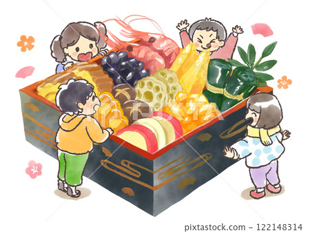 過年食物和孩子們的有趣插畫 122148314