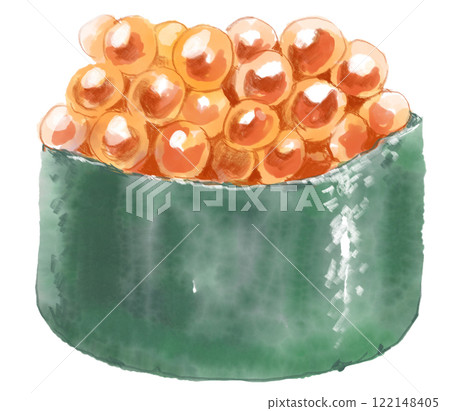 Watercolor illustration of delicious salmon roe gunkan sushi 122148405