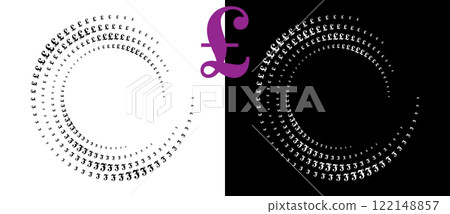 Modern abstract background. Halftone POUND sign in circle form. Round logo. Design element or icon. Black shape on a white background and the same white shape on the black side. Modern abstract background. Halftone POUND sign in circle form. Round logo. Design element or icon. Black shape on a white background and the same white shape on the black side. 122148857
