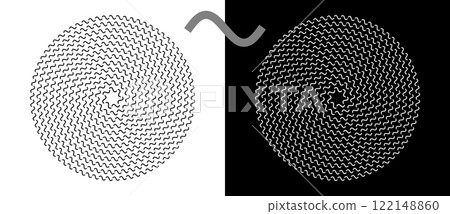 Modern abstract background. Waves in circle form. Round logo. Design element or icon. Black shape on a white background and the same white shape on the black side. 122148860