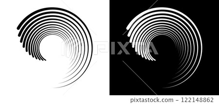Abstract background with lines in circle. Art design spiral as logo or icon. A black figure on a white background and an equally white figure on the black side. 122148862