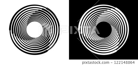 Abstract background with lines in circle. Art design spiral as logo or icon. A black figure on a white background and an equally white figure on the black side. 122148864