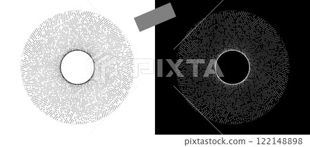 Abstract background with rectangles in circle. Art design spiral as logo or icon. A black figure on a white background and an equally white figure on the black side. Abstract background with rectangles in circle. Art design spiral as logo or icon. A black figure on a white background and an equally white figure on the black side. 122148898