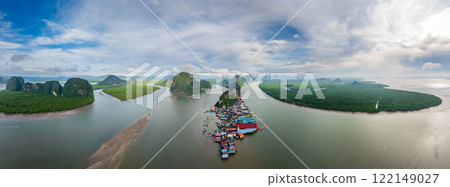Panorama of Koh Panyee island,  Fisherman village, Phang Nga, Ao Phang Nga National Park, Thailand 122149027