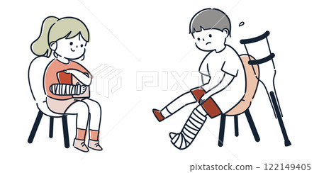 Simple and cute illustrations of children with broken bones and wearing casts 122149405