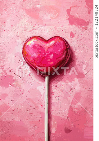 lollipop with heart shaped on pink background lollipop with heart shaped on pink background 122149524