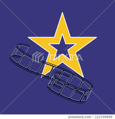 Cinema strip with star in flat design. Cinematography and Hollywood signs. Vector illustration isolated. 122149689