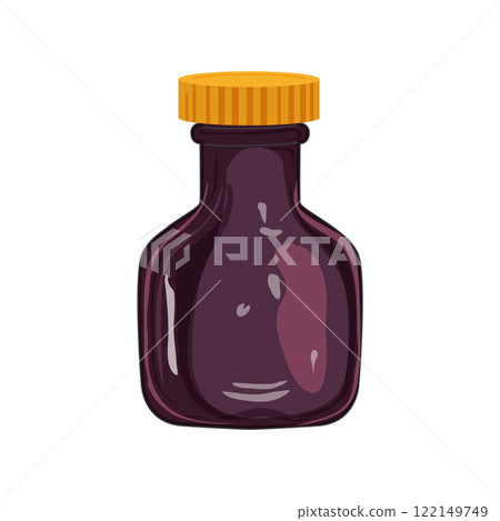 Brown sauce in bottle in flat design. Salty soy condiment or vinegar. Vector illustration isolated. 122149749
