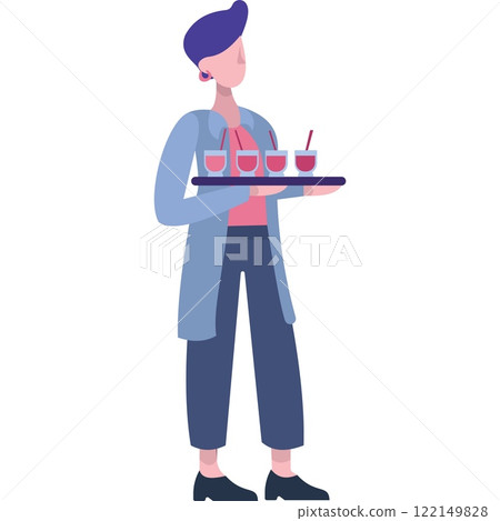 Woman holding tray with champagne glasses icon 122149828