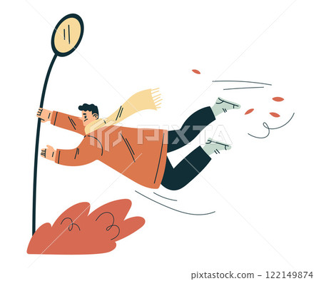Storm with Man Character Struggle in Hurricane Vector Illustration Storm with Man Character Struggle in Hurricane Vector Illustration 122149874