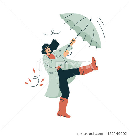 Storm with Woman Character Struggle with Umbrella in Hurricane Vector Illustration 122149902