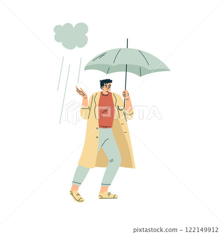 Storm with Man Character with Umbrella in Hurricane Vector Illustration 122149912