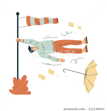 Storm with Man Character Struggle with Umbrella in Hurricane Vector Illustration Storm with Man Character Struggle with Umbrella in Hurricane Vector Illustration 122149914