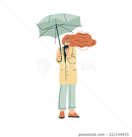 Storm with Woman Character Struggle with Umbrella in Hurricane Vector Illustration 122149915
