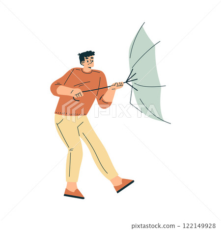Storm with Man Character Struggle with Umbrella in Hurricane Vector Illustration 122149928