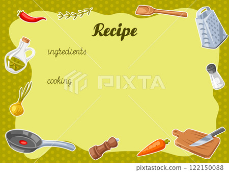 Background with kitchen utensils. Cooking tools for home and recipe items. 122150088
