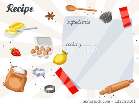 Background with bakery utensils. Cooking tools for home and recipe items. Background with bakery utensils. Cooking tools for home and recipe items. 122150101