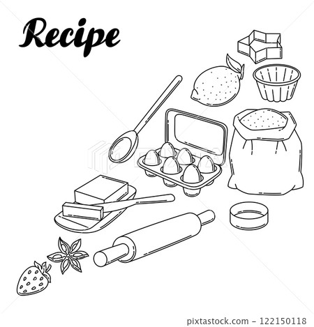 Background with bakery utensils. Cooking tools for home and recipe items. 122150118