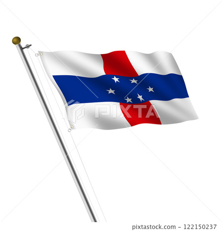A Netherlands Antilles flagpole 3d illustration on white with clipping path 122150237
