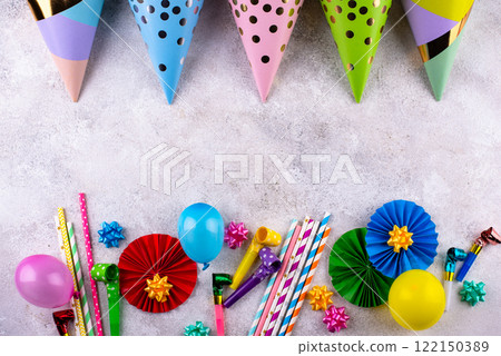 Birthday party celebration concept with papaer hat Birthday party celebration concept with papaer hat 122150389