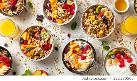 Assorted bowl with healthy breakfast smoothie with fruits and berries and homemade.AI Generative. 122150505