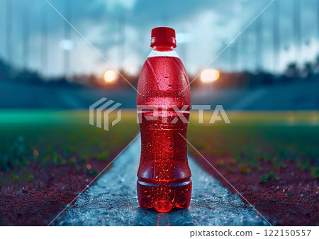 Sport energy red drink with electrolytes in cold bottle with vitamins.Macro.AI Generative. 122150557