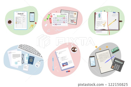 Different business office paper documents top view isolated set 122150825