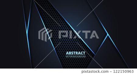 Dark background with hexagon grid and blue luminous lines. Dark background with hexagon grid and blue luminous lines. 122150963