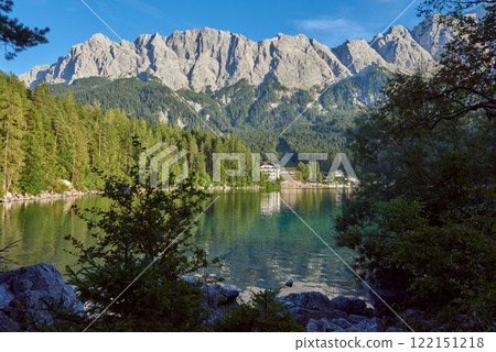 Crystal Clear Eibsee Lake Reflecting Majestic Zugspitze at Golden Sunset: Breathtaking Alpine Landscape Showcases Bavarian Natural Wonder and Outdoor Paradise Crystal Clear Eibsee Lake Reflecting Majestic Zugspitze at Golden Sunset: Breathtaking Alpine Landscape Showcases Bavarian Natural Wonder and Outdoor Paradise 122151218