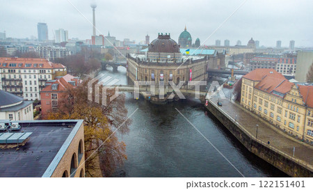 Aerial view on Bode-Museum in Berlin and Spree river and Fernsehturm Aerial view on Bode-Museum in Berlin and Spree river and Fernsehturm 122151401