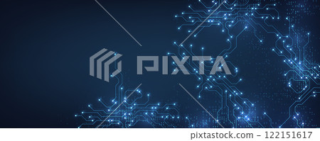 Circuit board digital abstract background. Motherboard technology texture design. AI semiconductor and computer processor on tech bg. Vector illustration 122151617