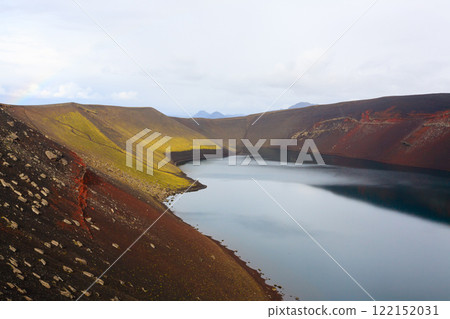 Volcanic crater with water near Landmannalaugar area, Iceland 122152031