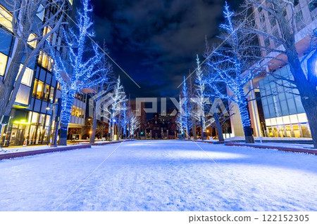 Winter illuminations at Kita 3-jo Square (Akapla) in front of the former Hokkaido Prefectural Government Office (Red Brick Building) Sapporo, Hokkaido 122152305