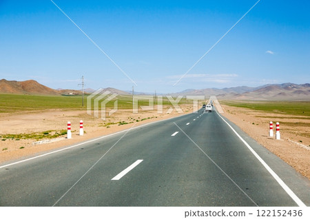 Landscape with asphalt road near Ulgii city, Mongolia Landscape with asphalt road near Ulgii city, Mongolia 122152436
