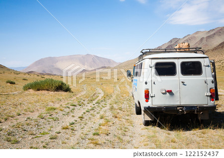 Distinctive Russian off-road vehicle in remote region of Mongolia. 122152437