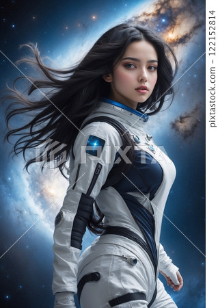 Beautiful woman in space suit 122152814