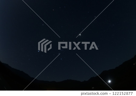 北斗市白州鎮，十月底黎明時分的天空，行星和冬季的星星閃閃發光 122152877