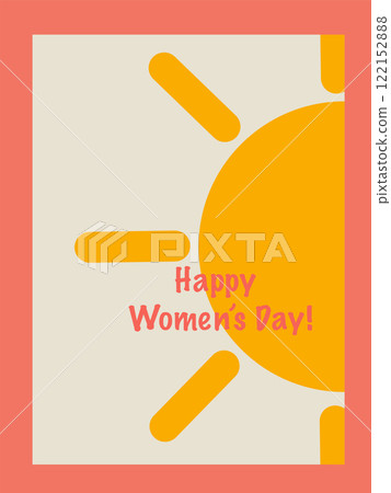 Colored postcard with the inscription Happy Women's Day. Bright flowers, sun, leaves. 122152888