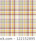 Seamless colorful plaid pattern with red, yellow, green, and white tones. Perfect for textile design, backgrounds, wallpapers, wrapping paper, and various creative projects. 122152895