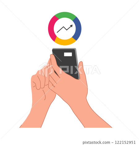 . Data visualization on smartphone. Circular chart and arrow icons for analytics and insights . Data visualization on smartphone. Circular chart and arrow icons for analytics and insights 122152951