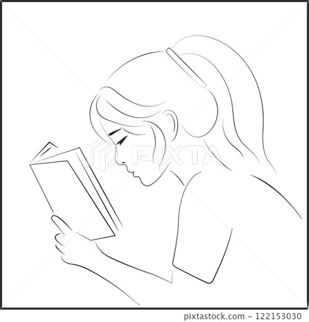 Line Art Portrait of Asian Woman Reading a Book Line Art Portrait of Asian Woman Reading a Book 122153030