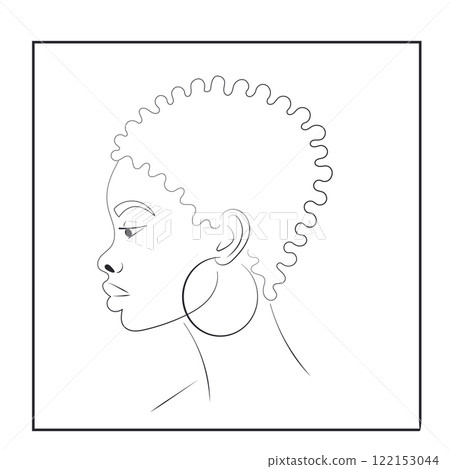 Line Art Portrait of African American Woman with Short Hair and Large Hoop Earring Line Art Portrait of African American Woman with Short Hair and Large Hoop Earring 122153044